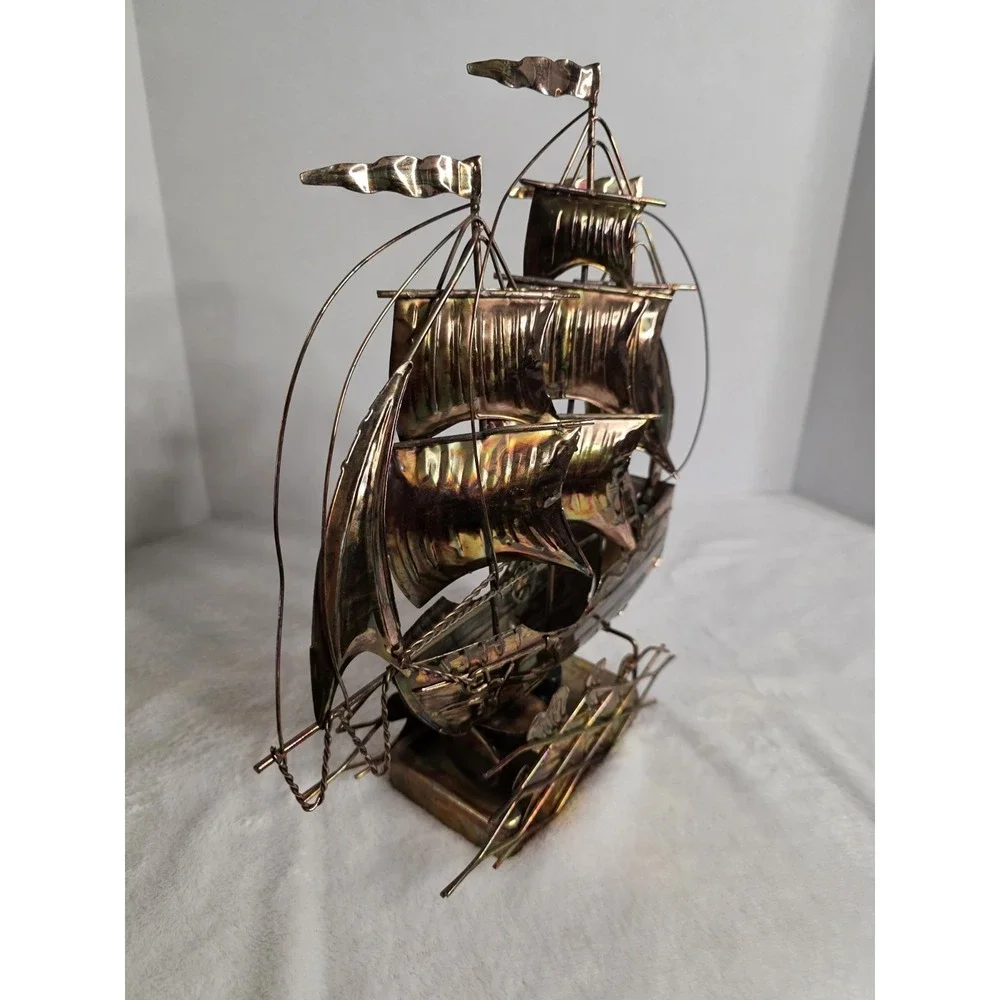 Vintage Copper Plated Ship With Rocking Motion & 